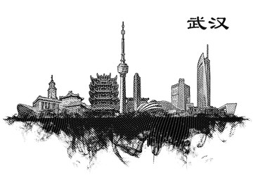 武汉地标线描手绘