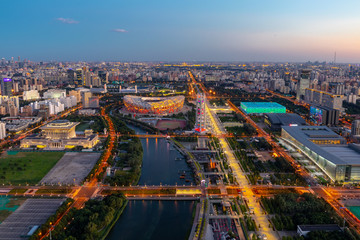 鸟瞰北京奥运村夜景