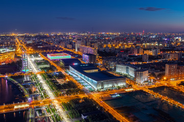 鸟瞰北京奥运村夜景