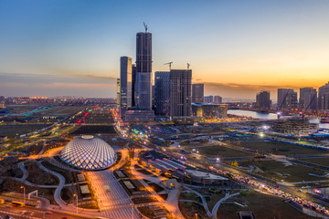 天津于家堡中心商务区夜景