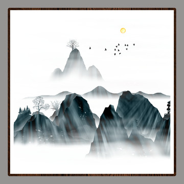 意境清雅风景画山峰水墨画