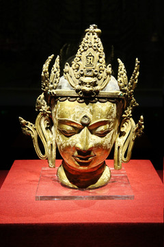 弥勒菩萨头像红铜鎏金尼泊尔