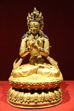 菩萨像红铜鎏金嵌松石西藏
