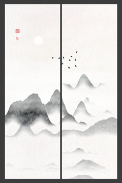 中式清雅风景画山峰山水画