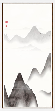 中式清雅风景画山峰山水画