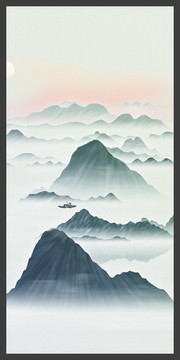 海报群山飞鸟画高山流水画