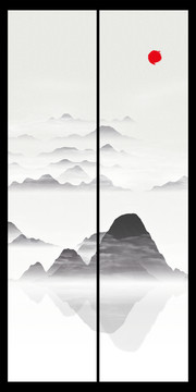 意境清雅风景画山峰水墨画