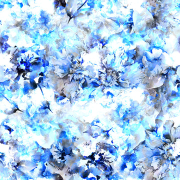 蓝色植物花卉数码印花