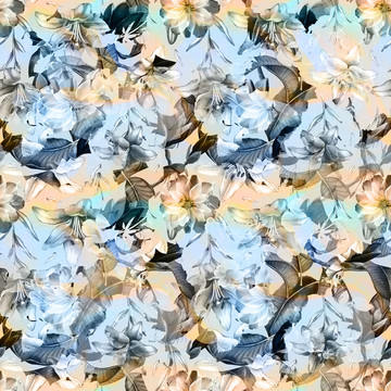 蓝色植物花卉数码印花