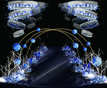 蓝色星空T台婚礼手绘