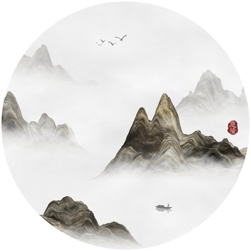 现代抽象意境云雾山水画