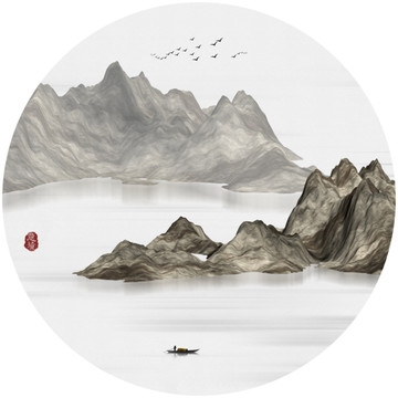 新中式抽象意境水墨山水装饰画