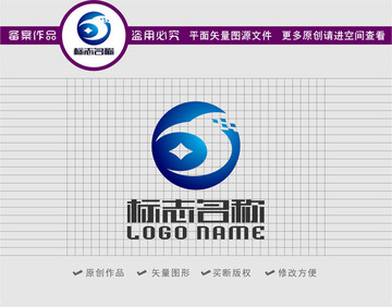 科技铜钱飞鸟标志巨字logo