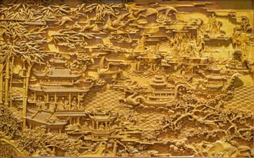 古代江南街景木雕
