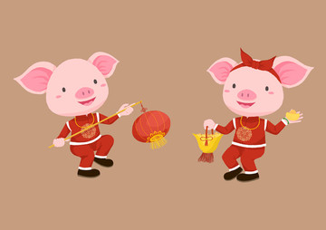 新年版卡通小猪