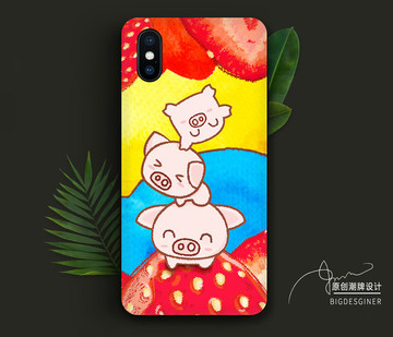 草莓猪叠叠乐手机壳插画设计