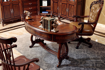 美式实木书桌书椅书柜