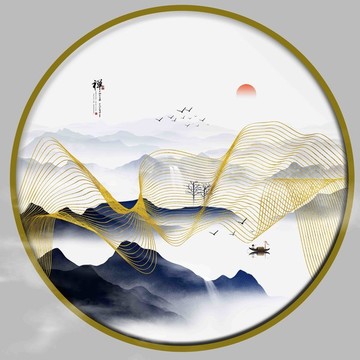 远近线条山水画