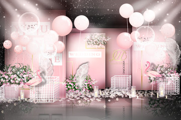 粉色气球婚礼迎宾区