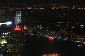 黄浦江夜晚鸟瞰