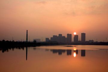 金华湖海塘公园夕阳晚霞