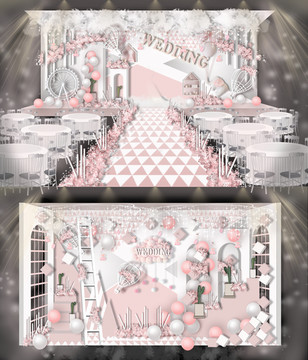 粉色ins风婚礼舞台设计效果图