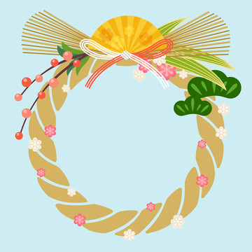 日本新年门松装饰平面插图