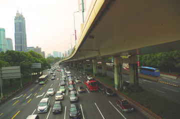 上海高架车道都市风光