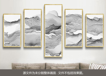 新中式客厅沙发水墨画水墨挂画
