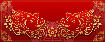 中国大红猪年横幅背景矢量