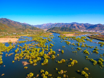 航拍青岛崂山水库