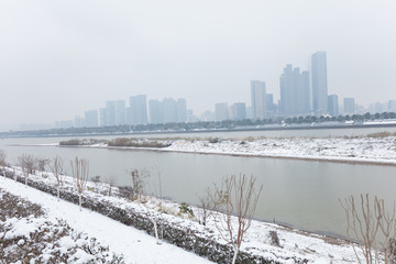 雪景湘江橘子洲