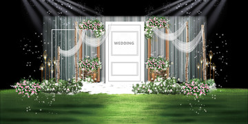 户外白绿色草坪婚礼效果图