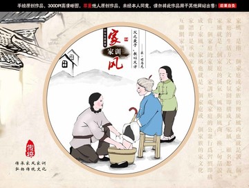 中国道德文化家风家训插画墙画