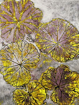 竖版金箔抽象花卉欧式装饰画