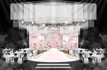 粉色韩式婚礼舞台效果图