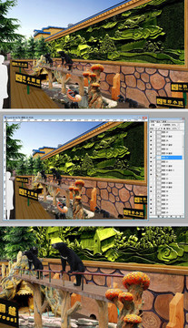 主题乐园浮雕墙景观效果图