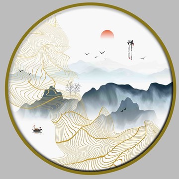 线条山水挂画