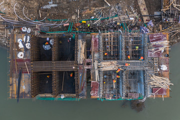 航拍建设中的南京六合龙津桥20