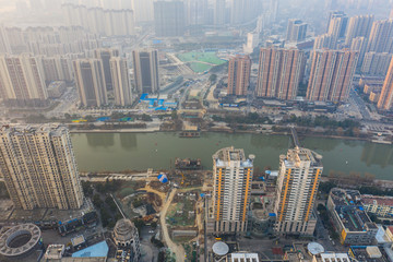 航拍建设中的南京六合龙津桥10