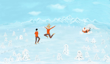 一起去看雪雪景插画