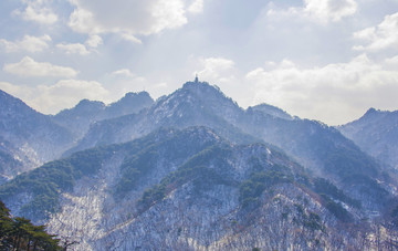 千山风景区弥勒宝塔山峰群山雪景