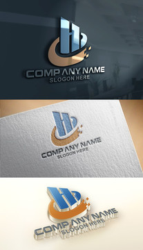 He字母网络建设logo设计