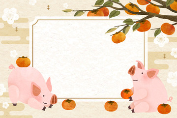 小猪空白柿子贺卡