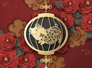 喜气猪年春节贺图背景设计模板