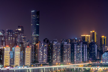 中国重庆城市夜景的建筑群