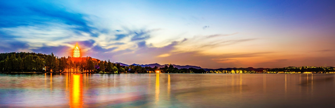 杭州西湖夜景全景图