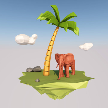 大象椰子树3d动物植物素材