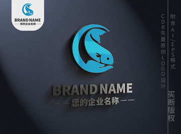 手掌呵护鱼儿logo标志设计