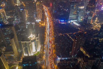 航拍上海延安东路高架桥夜景29
